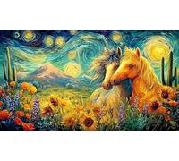 Black-and-White-Horses-in-Sunset-Pond 1000 pièces Jeu éducatif détente Puzzle Papier recyclé Cadeau Amusant & Activité Maison pour décoration Murale et Cadeaux 38x52/1000 pièces