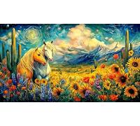 Black-and-White-Horses-in-Sunset-Pond 1000 pièces Puzzle Papier recyclé Cadeau Amusant & Activité Maison Jeu éducatif détente Puzzle pour Adultes et Enfants Idée Cadeau Parfaite 38x52/1000 pièces