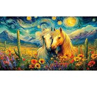 Black-and-White-Horses-in-Sunset-Pond Puzzle 1000 pièces Extremement Difficile Jeu Stimulant Papier recyclé pour Adultes et Enfants de 12 Ans et Plus 70x50/1000 pièces