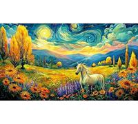 Black-and-White-Horses-nuzzle-in-a-Floral-Landscape 1000 pièces Puzzle pour Femmes et Hommes Papier recyclé Défi de Jeu éducatif Jeu Stimulant Beau Puzzle de décoration 38x26/1000 pièces