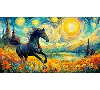 Black-and-White-Horses-Under-Moonlight Puzzle pour Adultes 1000 pièces Jeux éducatifs Cadeau Amusant & Activité Maison Jeu Stimulant pour Relaxation, créativité et Cadeaux 38x52/1000 pièces