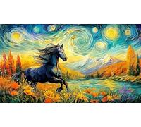 Black-and-White-Horses-Under-Moonlight Puzzle pour Adultes 1000 pièces Jeux éducatifs Cadeau Amusant & Activité Maison Jeu Stimulant pour Relaxation, créativité et Cadeaux 70x50/1000 pièces