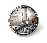 Black And White Lighthouse Round Lapel Pins Decorative Metal Brooches Funny Button Badge for Clothing Bag Hat Gifts
