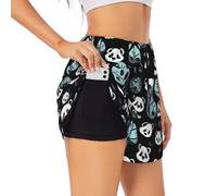 Black and White Panda Face Short de sport double couche respirant et extensible pour femme, Noir/blanc, XL taille courte