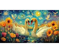 Black-and-White-Swans-with-Heart-Shaped-Roses Puzzle pour Adultes 1000 pièces Extremement Difficile Stimulant Jeu éducatif détente Cadeau Amusant & Activité Maison 70x50/1000 pièces