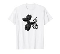 Black Balloon Dog Checkerboard Modern Pop Art Poodle T-Shirt Graphique avec Valeur, Homme, Blanc, S