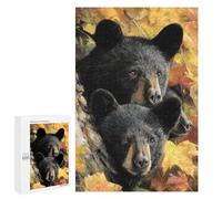 Black Bear Cubs in Autumn Leaves Puzzle 1000 Pièces Educa Jouet en Bois Cadeau Unique Décoration Intérieure Jeu Éducatif Challenge Toy Adultes Et Enfants À Partir De 14 Ans 1000 PCS