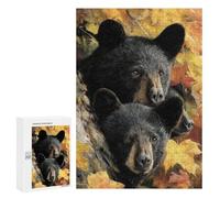 Black Bear Cubs in Autumn Leaves Puzzle 1000 Pièces Educa Jouet en Bois Cadeau Unique Décoration Intérieure Jeu Éducatif Challenge Toy Adultes Et Enfants À Partir De 14 Ans 300 PCS
