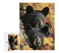 Black Bear Cubs in Autumn Leaves Puzzle 1000 Pièces Educa Jouet en Bois Cadeau Unique Décoration Intérieure Jeu Éducatif Challenge Toy Adultes Et Enfants À Partir De 14 Ans 500 PCS