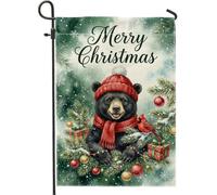Black Bear Drapeau de Noël pour les vacances d'hiver 30,5 x 45,7 cm | Thème de la nature hivernale, drapeau de pelouse, oiseau cardinal rouge, branches de pin, boîtes cadeaux saisonnières