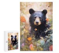 Black Bear in Flowers Puzzle 1000 Pièces Educa Jouet en Bois Cadeau Unique Décoration Intérieure Jeu Éducatif Challenge Toy Adultes Et Enfants À Partir De 14 Ans 1000 PCS