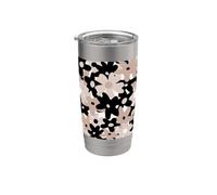 Black Beige Floral Retro Modern Boho Bohemian Flower Pattern Gobelet isotherme en acier inoxydable double paroi
