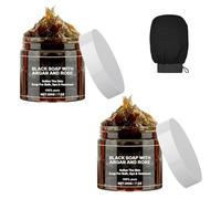 Black Beldi Soap, Moroccan Black Soap, Black Beldi Soap Kessa Glove, Zawina Morocco Black Beldi Soap, Zawina Morocco Body Exfoliator Scrub, Body Cleansers (2PCS)