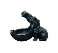 (Black)Big Mouth Hippo Storage Figurine Key Bowl Resin Hippo Candy Dish Home Decor