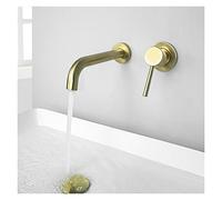 Black Black Broshed Gold Tap Cacheter Mur Wall Bathroom Basin Basin Robinet Laiton Hot and Cold Mixer avec Serme de 15/20 / 25 cm (Gold intégré 20 cm)
