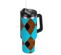 Black Blue Brown Diamonds Bouteille d'eau réutilisable sous vide avec couvercle à paille - Tasse décorative en acier inoxydable pour eau, thé glacé ou café - 1200 ml