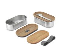 Black+Blum Boîte bento empilable en acier inoxydable – Couvercle bambou, 2×500 ml, Gris/Amande