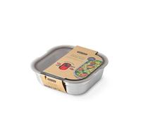 BLACK+BLUM Boîte à déjeuner en acier inoxydable sans plastique avec couvercle anti-fuite, hermétique, verrouillable, passe au micro-ondes, lave-vaisselle et four, grand carré, 1,3 l