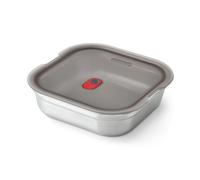 BLACK + BLUM - Boîte Repas Carrée Hermétique - Inox Compatible Micro-Onde, Lave-Vaisselle, Four et Congélateur - Couvercle Sécurisé - 1100ml - Gris/Rouge