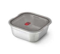 BLACK + BLUM - Boîte Repas Carrée Hermétique - Inox Compatible Micro-Onde, Lave-Vaisselle, Four et Congélateur - Couvercle Sécurisé - 1400ml - Gris/Rouge