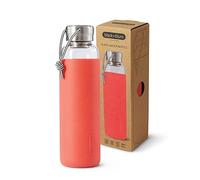 BLACK + BLUM - Bouteille d'Eau de Voyage en Verre Étanche et Légère avec Manchon de Protection Corail - Capacité de 600 ml pour Hydratation Quotidienne et Activités en Plein Air