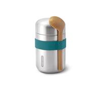 BLACK + BLUM - Flasque Alimentaire Isotherme - Thermos Acier Inoxydable, Bouchon Hermétique - Chaleur 6H, Froid 8H - Sangle & Cuillère - 400ml - Argent/Océan