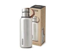 black+blum - Gourde Isotherme - Thermos en Acier Inoxydable avec Large Goulot - Anse en Cuir Vegan - Garde la Chaleur 12H, le Froid 24H - 500ml - Argent/Noir