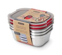 BLACK + BLUM - Lot de 3 Boîtes Repas Hermétiques - Inox Compatible Micro-Onde, Lave-Vaisselle, Four et Congélateur - Couvercle Sécurisé - 3 x 900 ml - Gris/Rouge