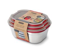 BLACK + BLUM - Lot de 3 Boîtes Repas Hermétiques - Inox Compatible Micro-Onde, Lave-Vaisselle, Four et Congélateur - Couvercle Sécurisé - S, M et L - Gris/Rouge