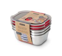 BLACK + BLUM - Lot de 3 Boîtes Repas Hermétiques - Inox Compatible Micro-Onde, Lave-Vaisselle, Four et Congélateur - Couvercle Sécurisé - 3 x 600 ml - Gris/Rouge