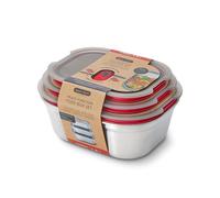 BLACK + BLUM - Lot de 3 Boîtes Repas Hermétiques - Inox Compatible Micro-Onde, Lave-Vaisselle, Four et Congélateur - Couvercle Sécurisé - S, M et L - Gris/Rouge
