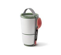 Black + Blum Lunch Pot de rangement rond anti-fuite de haute qualité Idéal pour le déjeuner en déplacement, 2 boîtes empilables étanches avec « Spork », Plastique, vert olive, 11.50 x 11.50 x 19.00 cm