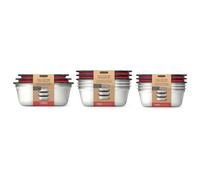 BLACK + BLUM - Lot de 3 Boîtes Repas Hermétiques - Inox Compatible Micro-Onde, Lave-Vaisselle, Four et Congélateur - Couvercle Sécurisé - 3 x 900 ml - Gris/Rouge