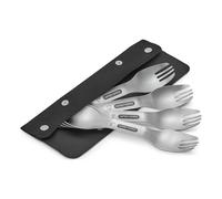 BLACK + BLUM - Set de 4 Fourchettes/Cuillères en Acier Inoxydable - Conception Ingénieuse 2 Couverts en 1 - Empilables - Étui de Transport en PET Recyclé - Accessoire Randonnée