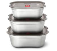 BLACK + BLUM - Lot de 3 Boîtes Repas Hermétiques - Inox Compatible Micro-Onde, Lave-Vaisselle, Four et Congélateur - Couvercle Sécurisé - S, M et L - Gris/Rouge