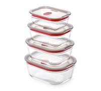 BLACK + BLUM Stack + Nest Lot de 4 Boîtes En Verre | Tailles Mixtes | Lot de boîtes repas en verre hermétiques.Verre borosilicaté.Passe au four,micro-ondes,air fryer,congélateur et lave-vaisselle