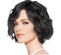 Black Bob Wig, 10" Short Wavy Bob Wig Women Layered Chin Length Synthetic Short Hairstyle for Daily Party