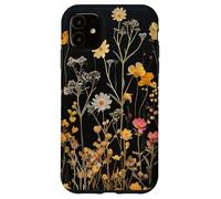 Black Boho Aesthetic Mixed Flowers Pressed Flower Coque pour iPhone 11