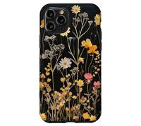 Black Boho Aesthetic Mixed Flowers Pressed Flower Coque pour iPhone 11 Pro