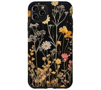 Black Boho Aesthetic Mixed Flowers Pressed Flower Coque pour iPhone 11 Pro Max