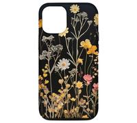 Black Boho Aesthetic Mixed Flowers Pressed Flower Coque pour iPhone 12/12 Pro