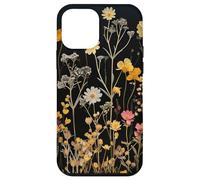 Black Boho Aesthetic Mixed Flowers Pressed Flower Coque pour iPhone 12 Mini