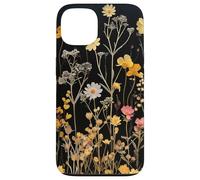 Black Boho Aesthetic Mixed Flowers Pressed Flower Coque pour iPhone 13