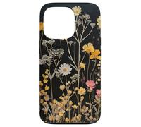 Black Boho Aesthetic Mixed Flowers Pressed Flower Coque pour iPhone 13 Pro
