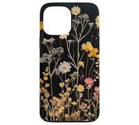 Black Boho Aesthetic Mixed Flowers Pressed Flower Coque pour iPhone 13 Pro Max