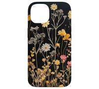 Black Boho Aesthetic Mixed Flowers Pressed Flower Coque pour iPhone 14