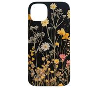 Black Boho Aesthetic Mixed Flowers Pressed Flower Coque pour iPhone 14 Plus