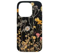 Black Boho Aesthetic Mixed Flowers Pressed Flower Coque pour iPhone 14 Pro