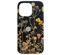 Black Boho Aesthetic Mixed Flowers Pressed Flower Coque pour iPhone 14 Pro Max