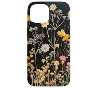 Black Boho Aesthetic Mixed Flowers Pressed Flower Coque pour iPhone 15